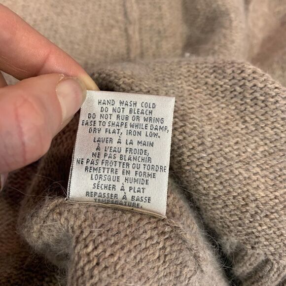 Bcbgmaxazria angora beige tan brown sweater belted high neck button closure L - Picture 7 of 12